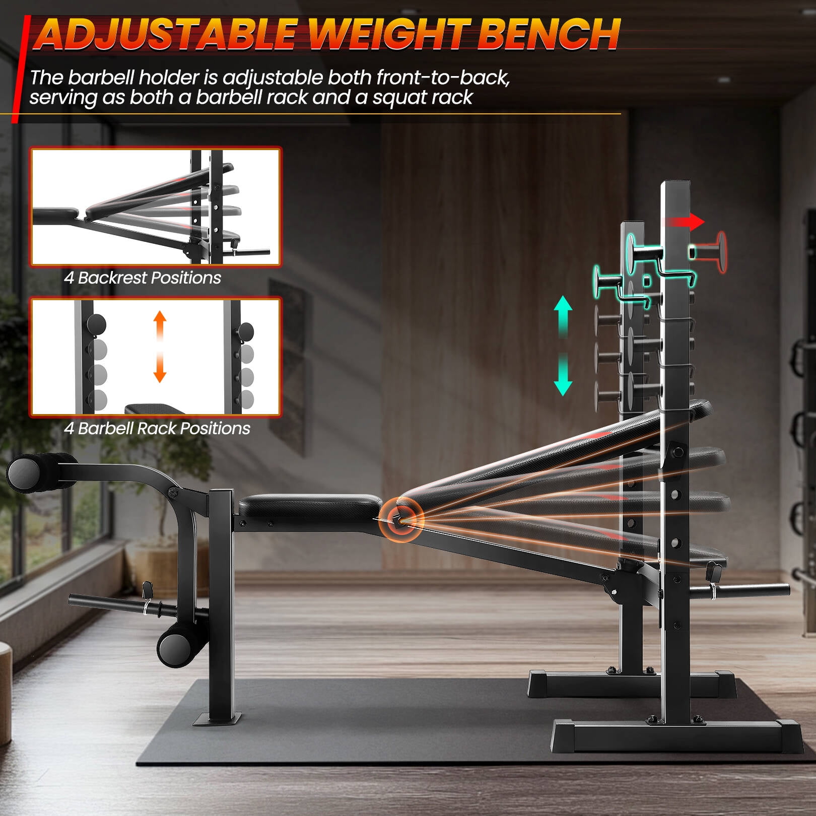 Vibespark Foldable Weight Bench, 600 lb Capacity photo 2