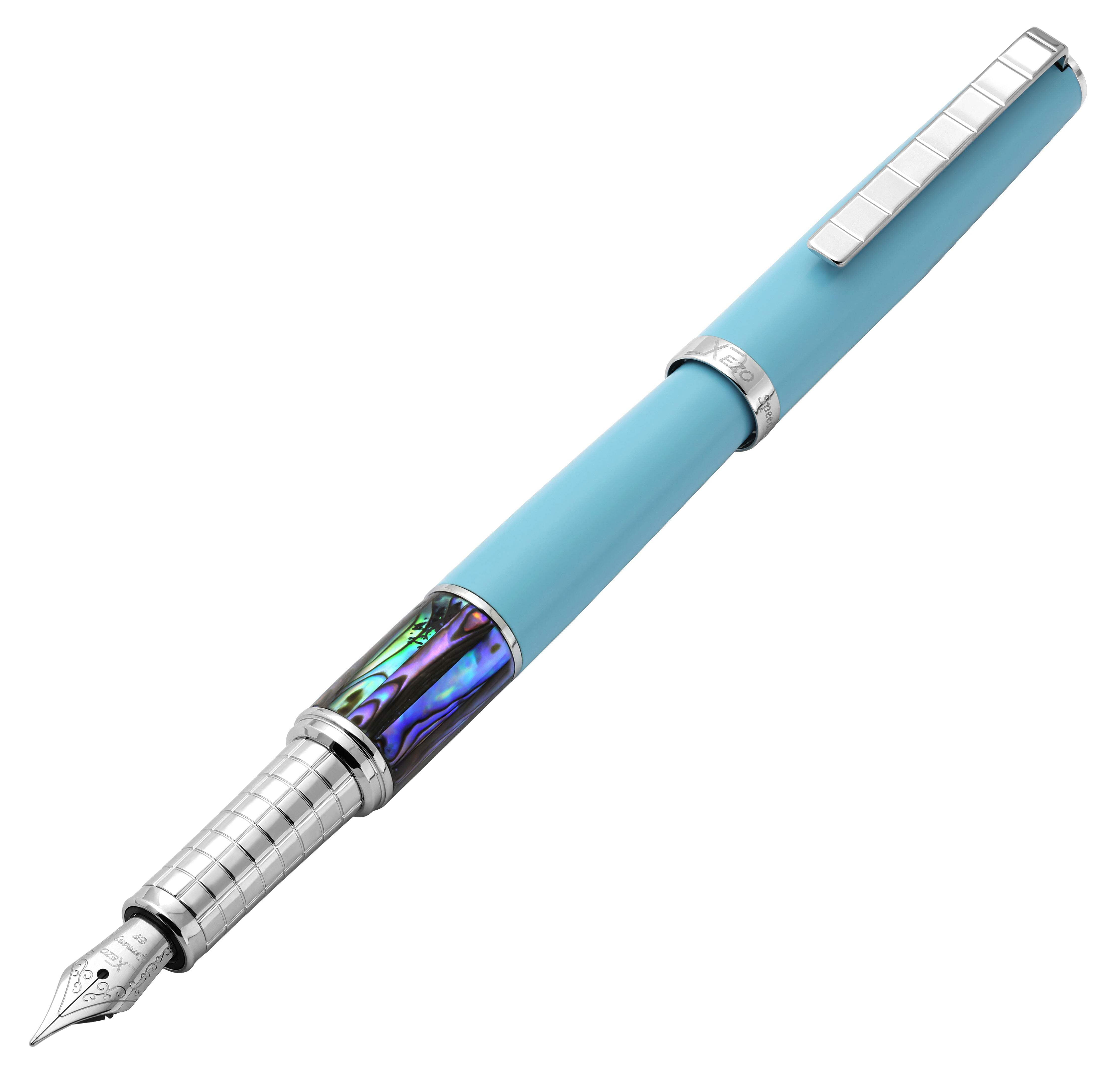 Xezo Speedmaster® Sky Blue Brass Fountain Pen (Exta Fine Nib) - With Paua Abalone