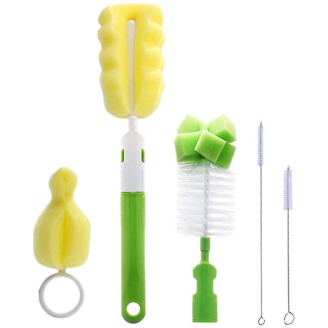 Kit de cepillo de limpieza de esponja para biberón 5 en 1, botella, pezones, taza, removedor de pajita, Color aleatorio (aleatorio)