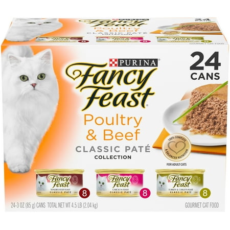 (24 Pack) Fancy Feast Grain Free Pate Wet Cat Food Variety Pack, Poultry & Beef Collection, 3 oz. Cans