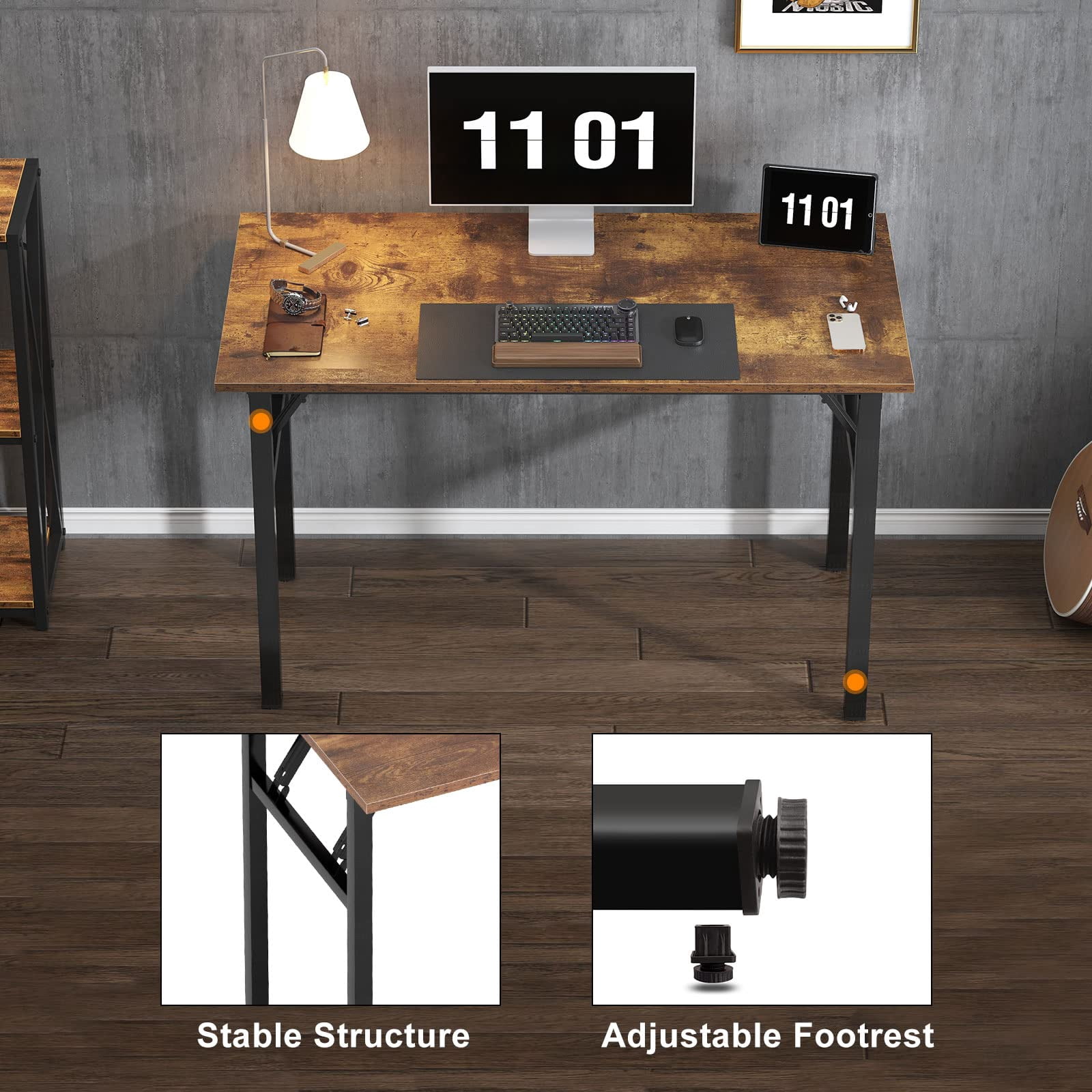 31.5 Inch Folding Computer Desk Rustic Brown For Home Office Bedroom Dorm Space-Saving Study Writing Table No Assembly
