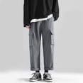 thumbnail image 2 of PEASKJP Men's Classic Fit Pants Loose Fit Elastic Drawstring Waist Straight-Legs Summer Long Pants, Gray M, 2 of 5
