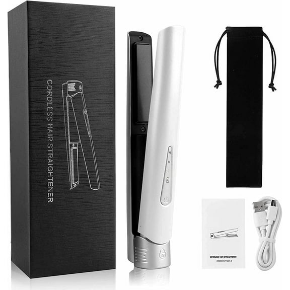 Hair Straightener and Curler 2 in 1, Rechargeable Battery Operated Hair Straightener 4800mAh,Mini Size Easy Carry,Titanium Plate Straightener Curling Iron (White)