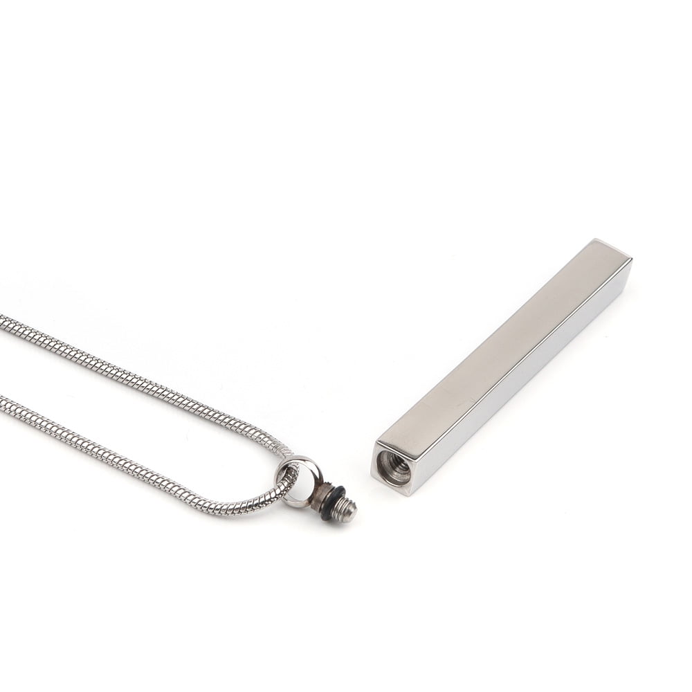 Silver Polished Single Bar Memorial Necklace Jewelry Cremation Urn Necklace for Ashes with Funnel Kit