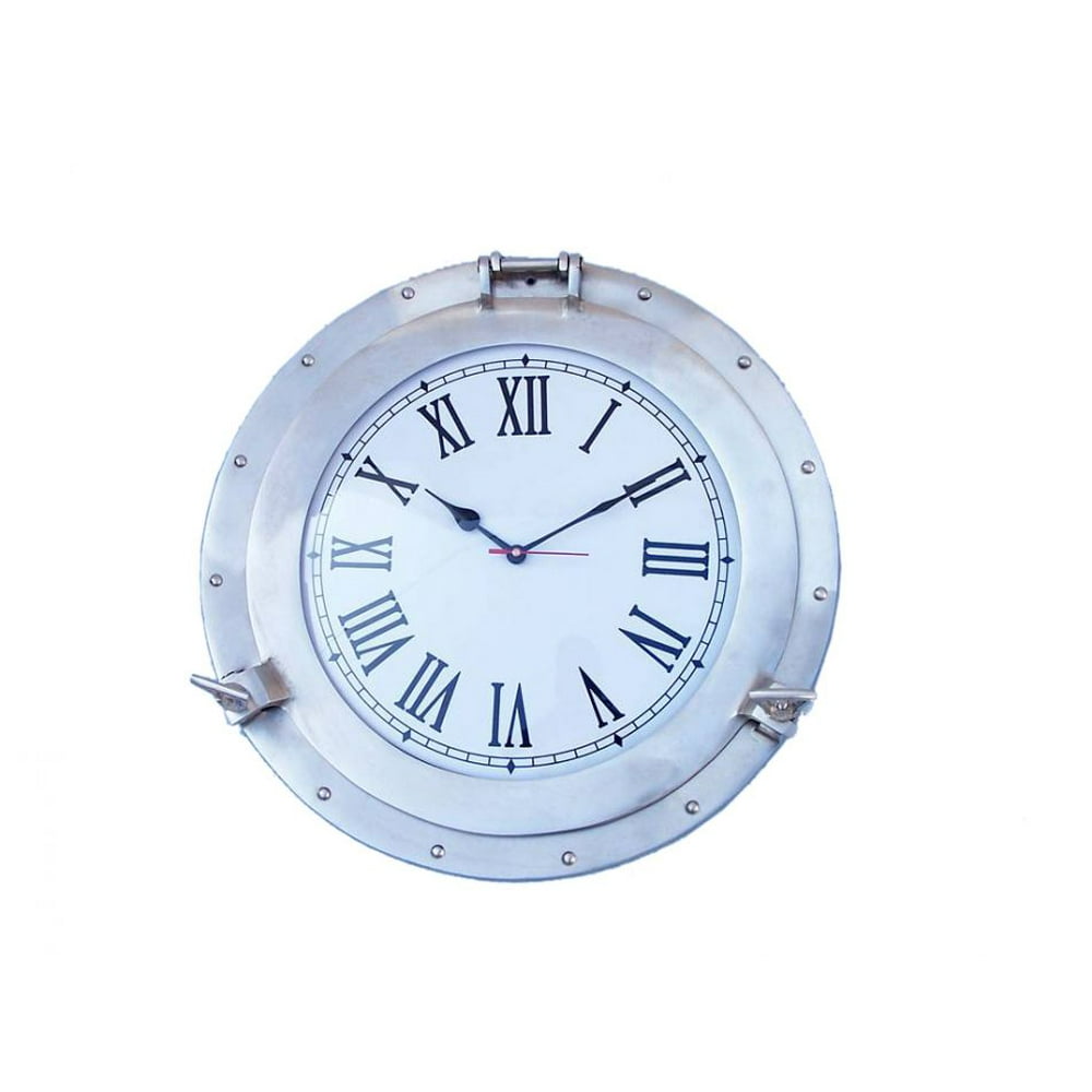 Brushed Nickel Deluxe Class Porthole Clock 17" Nautical Wall Clock