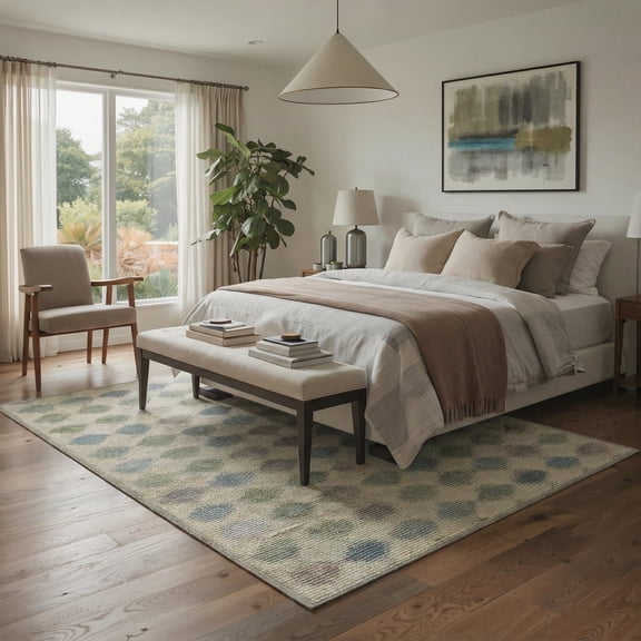 GENIMO 5'x7' Area Rug for Living Room, Machine Washable Non Slip Low Pile Rug for Bedroom Dining Room, Modern Minimalist, Dusty Beige