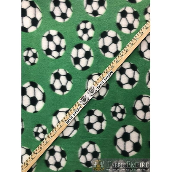 Fleece Fabric Printed *SOCCER BALL GREEN* By the Yard