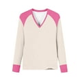 thumbnail image 4 of Long Sleeve Womens Tops, Trendy Colorblock T-Shirts V Neck Base Tee Casual Tshirts for Women Loose Fit (S, Hot Pink), 4 of 6