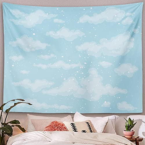 Light Blue Tapestry Sky Tapestry with White Cloud Tapestry Sky Cotton Candy Cute Heaven Decorative Tapestry Pastel Beautiful Bright Day Wall Hanging Tapestry for Bedroom Living Room,60X50 Inches