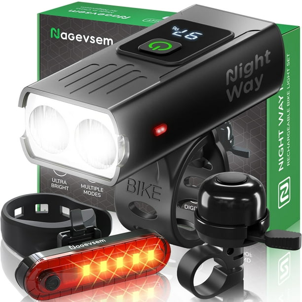 Juego de luces para bicicleta NAGEVSEM con timbre de bicicleta recargable USB-C