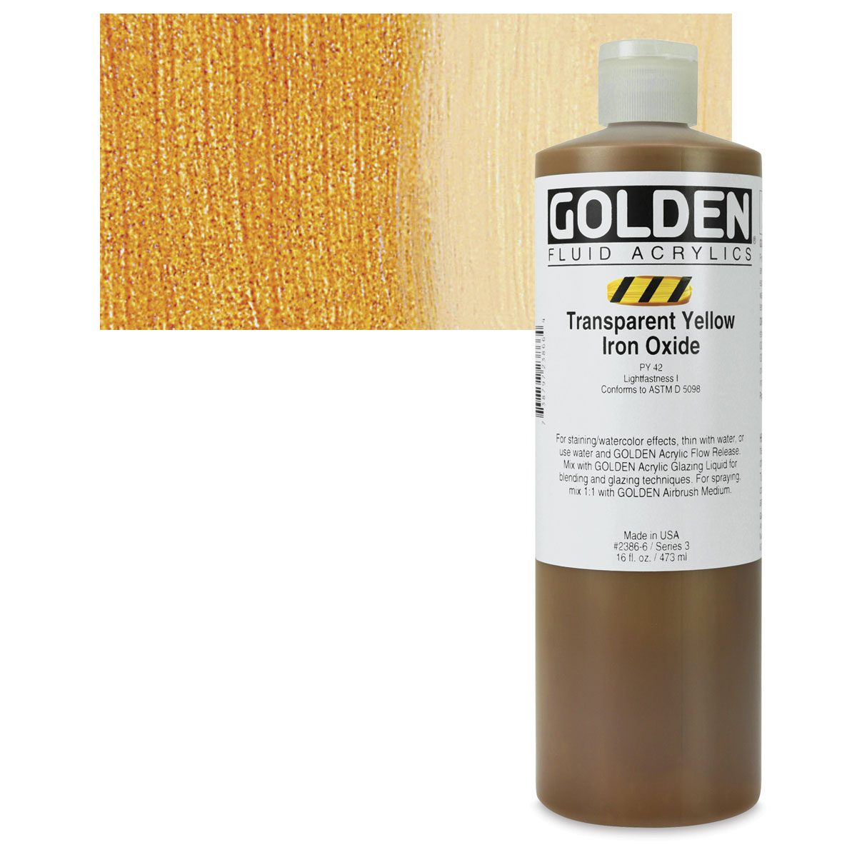 Golden Fluid Acrylic Paint, 16 oz, Transparent Yellow Iron Oxide