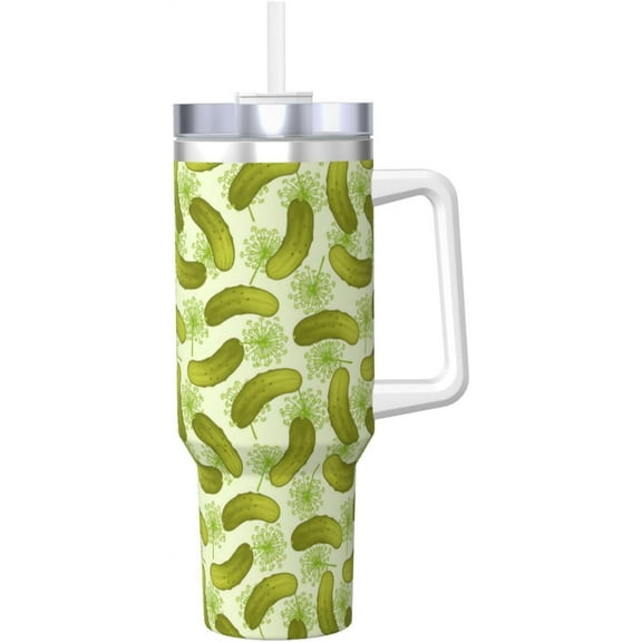 Dill Pickles 40oz Tumbler With Handle And Straw, Insulated Cup Reusable Stainless Steel Water Bottle Travel Mug