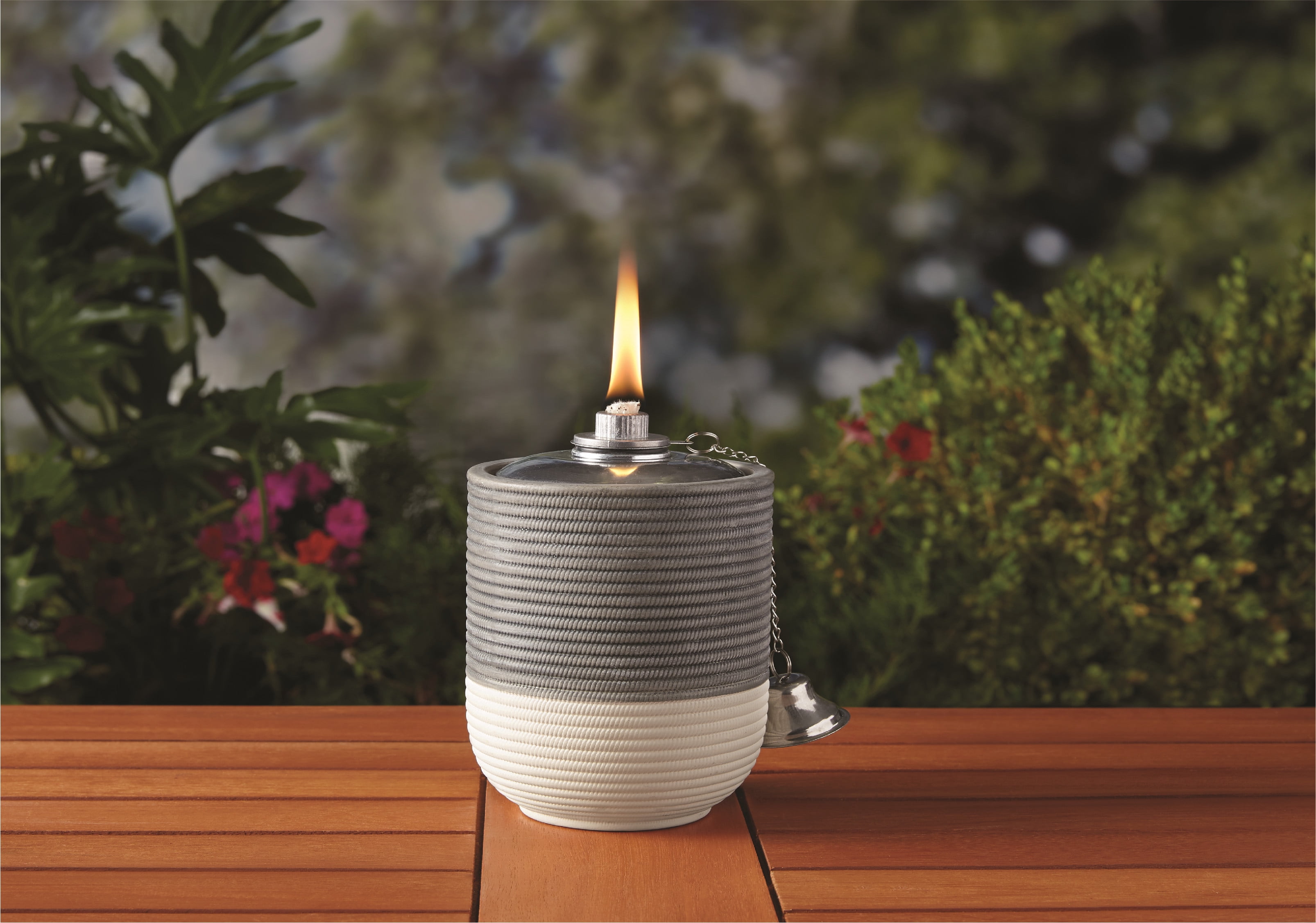 Better Homes & Gardens Two-Tone Ceramic Tabletop Outdoor Torch, White & Gray