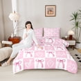 thumbnail image 4 of Homewish Boys Girls Kawaii Pink Bow Knot Bedding Comforter Set 2pcs,Geometric Plaid Grid Twin Comforter Sets Microfiber,Love Heart Print Breathable Bedding Set,Microfiber Bedroom Decor, 4 of 8