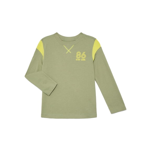 Wonder Nation Little Boys Colorblock Graphic Tee with Long Sleeves, Sizes 4-10