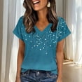 thumbnail image 7 of Inverlee Summer Going Out Shirts for Women Sparkle Print V Neck Short Sleeve Elegant Teal Drop Pattern Trendy Everyday Lightweight Comfy Blouses Light Blue L, 7 of 7