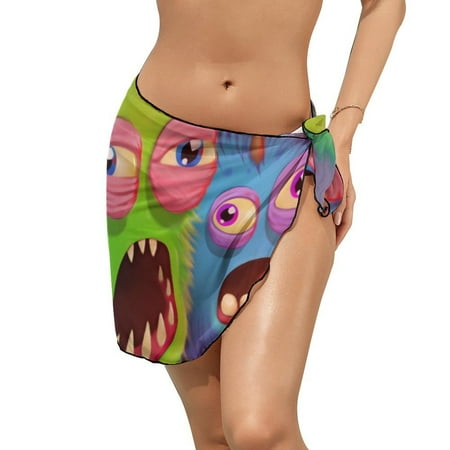 Horror My Singing Monsters Women s Short Sarong Beach Wrap Summer Sheer Bikini Chiffon Swimsuit Cover Up Skirt For Swimwear