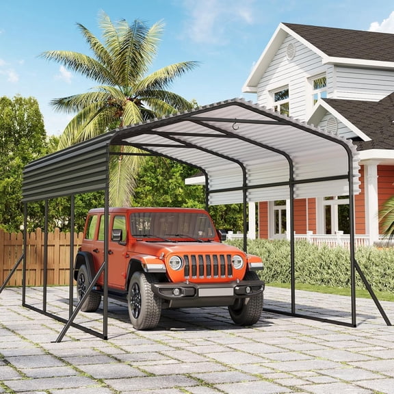 Metal Carport, 10x15 FT Outdoor Carport Canopy with Reinforced Base and Galvanized Steel Roof, Heavy Duty Garage Car Shelter Shade for SUV, Truck, Boats