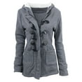 thumbnail image 2 of Women's Fuzzy Fleece Pea Coat Plus Size Casual Horn Button Hoodies Jacket Winter Warm Hooded Outerwear with Pockets, 2 of 9