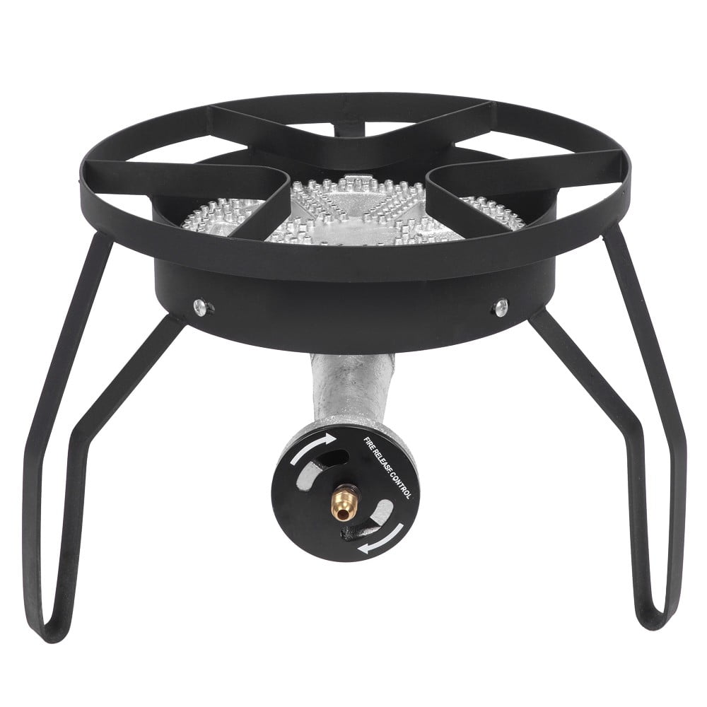 IVV 15.35" Round Propane Gas Single Burner, Heavy Duty 200K BTU, 0-20 PSI, Outdoor Portable Stove for Camping, Parties, Gatherings, Home Brewing (Black)