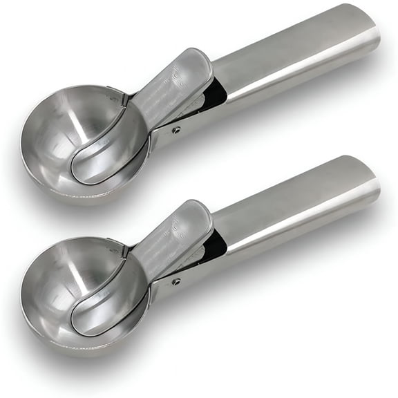 BPPEG Solid Stainless Steel Ice Cream Scoop,2 Packs of Stainless steel Ice Cream Spoon with Easy Trigger,Dipper for Fruits,Water Melon Scoop