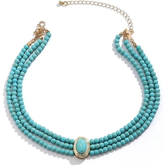 DESIGNICE Layered Faux Pearl Choker Necklaces for Women with Sparkly Cubic Zirconia Turquoise Choker Necklace for Women Jewelry Vintage(Turquoise)