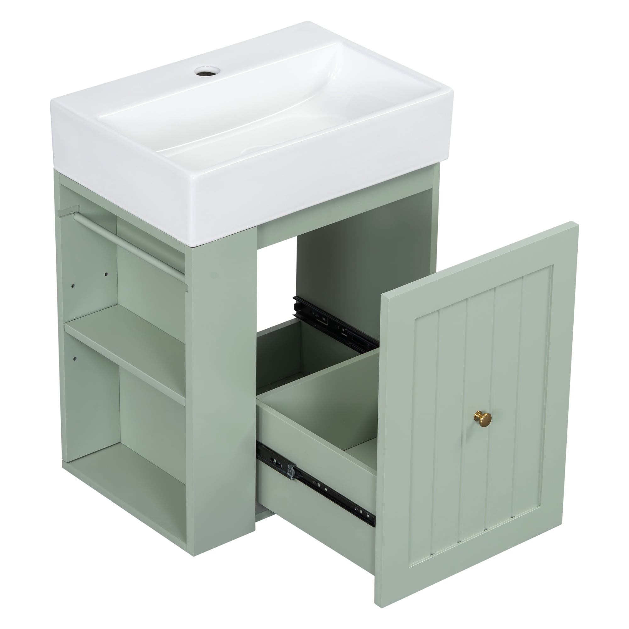 Euroco 20-Inch Bathroom Vanity with Ceramic Sink, MDF Storage Cabinet with Drawer, Side Shelf & Silver Handle – Space-Saving Modern Vanity for Small Bathrooms