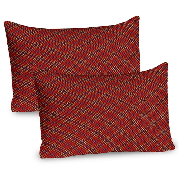 Ambesonne Plaid Pillow Sham 2 Pack, Traditional British Retro, 36"x20", Burgundy Deep Sky Blue