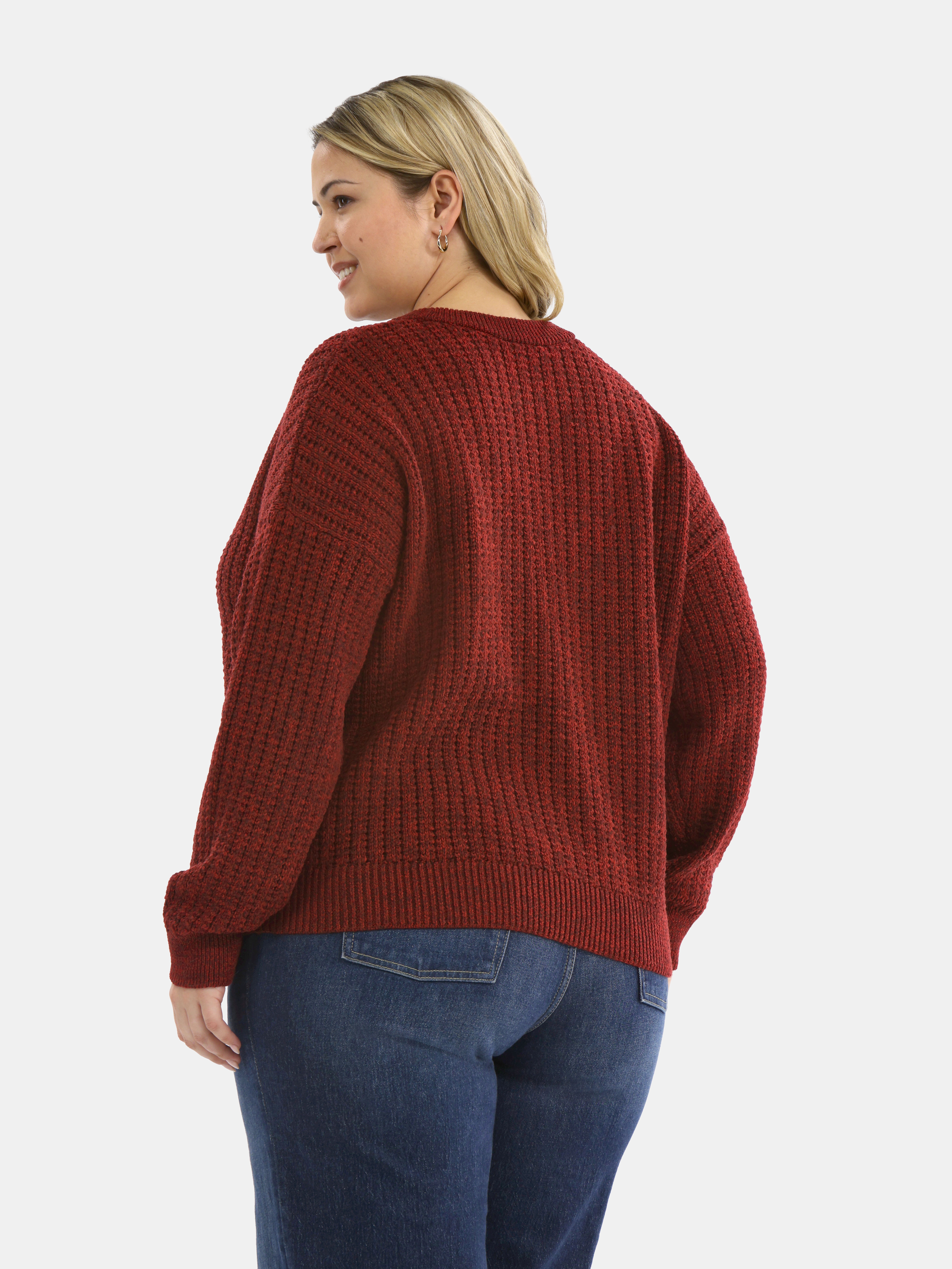 Time and Tru Women's and Women’s Plus Textured Stitch Sweater, Midweight, Sizes XS-4X