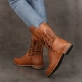 thumbnail image 2 of J-596 Brown Women Casual Chunky Heel Mid Calf Boots Round Toe Lace Up Fall Winter Comfort Style Walking Shoes, 2 of 8