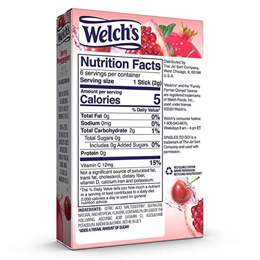 Welch's Singles To Go Water Drink Mix - Cherry Pomegranate Powder Stick Packets (12 Boxes with 6 Packets Each - 72 Total Servings)