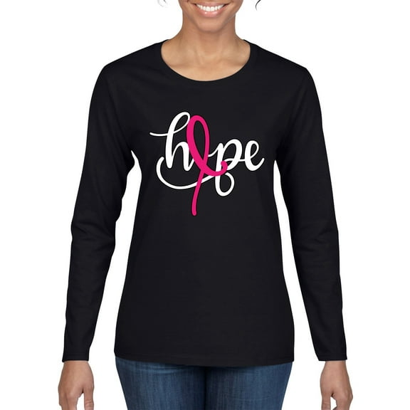Wild Bobby Hope Breast Cancer Ribbon Breast Cancer Awareness Women Graphic Long Sleeve T-Shirt, Black, Small