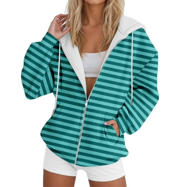 Women's Hooded Zippered Drawstring Waist Long Sleeved Comfortable Outdoor Sports Sweatshirt for Everyday Use