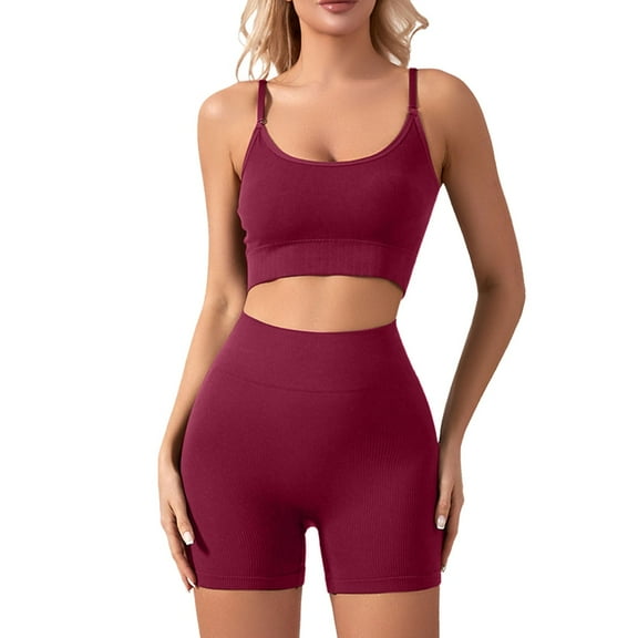 Sngxgn Yoga Outfits For Women 2 Piece Set Tracksuit Seamless Short Sleeve Crop Top Workout Leggings Sportwear Women's Dress Suits for Work Dress Pant Suit(Red,M)