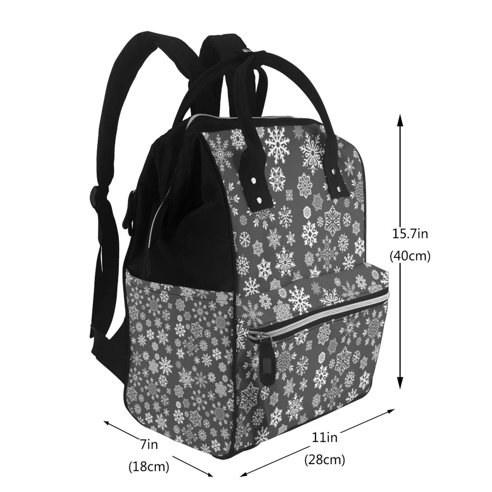 Ratiio simple white Snowflake Mummy Backpack - Waterproof Twill Canvas, Large Capacity Diaper Bag with Multiple Pockets and Adjustable Straps
