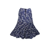 Mogul Women's Long Skirt Blue Printed Peasant Maxi Skirts