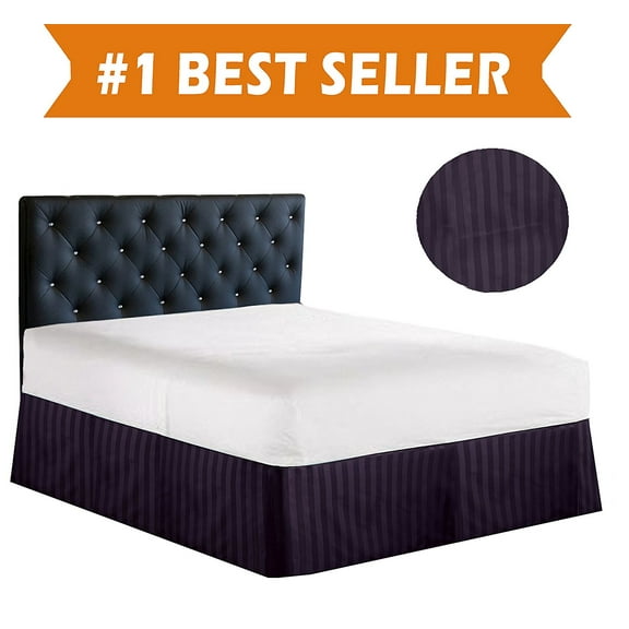 Stripe Design Bed Skirt Dust Ruffle - Pleated Tailored 14inch Drop, Twin, Eggplant-Purple