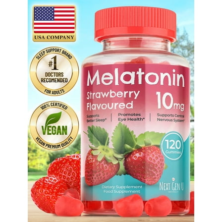 Next Gen U Melatonin Strawberry Flavored Dietary Supplement, 10mg, 120 Vegan Gummies for Restful Sleep