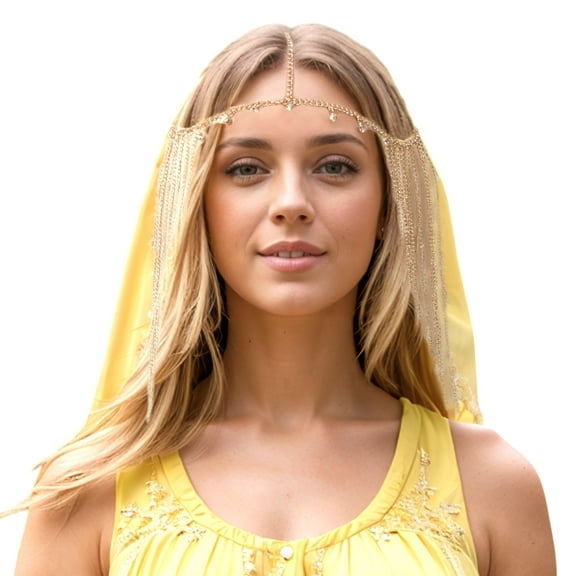Unique Bargains 1 Pc Headpiece Faux Diamond Multi-layered Tassels Head Chain Gold Tone