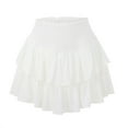 thumbnail image 2 of Women's High Waist Ruffle Flowy Mini Skirts Solid Lined Pleated Short Skirt Trouser (White L/3), 2 of 8
