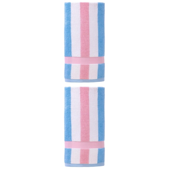 Unique Bargains Absorbent Stripe Soft Cotton Towel 2 Pack Pink 55"x28"