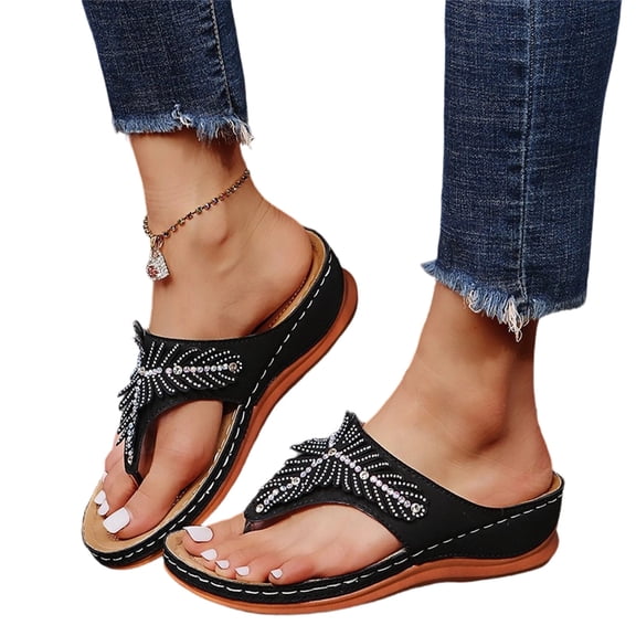 YOUYEDIAN Orthopedic Sandals for Women Summer Dressy Open Toe Arch Support Shoes Wide Hiking Non Slip Slip on Slippers