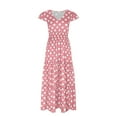 thumbnail image 6 of Dyegold Sundresses for Women Casual Beach - Wedding Guest Dresses for Women V Neck Short Sleeve Polka Dot High Split Maxi Sundresses ​A-Line Flowy Swing ​​Dress, 6 of 8