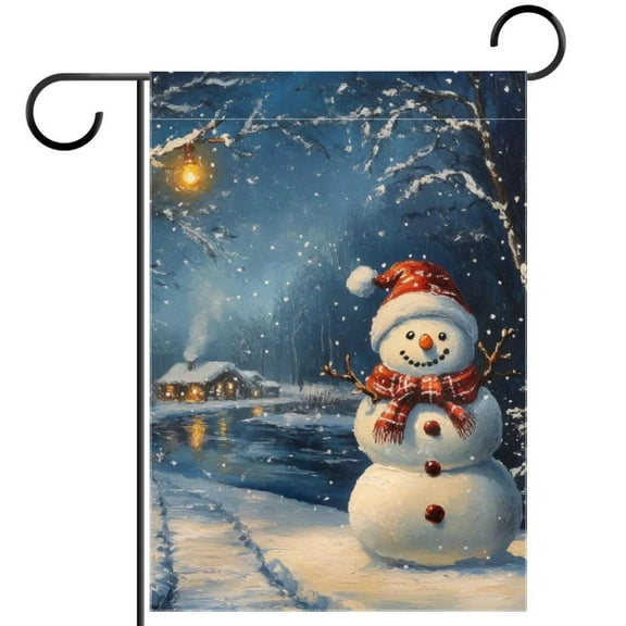 Christmas Nature Snowy Scenery Cute Snowman Double Sided Garden Flag Decorative Weather Resistant Yard Flag, Large DIY Vertical Flag for Farmhouse Patio Lawn, 28x40 Inch
