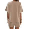 thumbnail image 3 of Short Sleeved 2 Pieces Waffle Knit Set Casual .loose Tops and Shorts Pants Lounge Sets, 3 of 6
