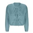 thumbnail image 4 of Ashirexll Womens Cardigan Sweaters, Sweaters for Women Trendy, Women's Solid Color Round Neck Tie Front Cardigan Fall Winter Fashion Knit Sweater Top, 4 of 7