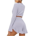 thumbnail image 3 of Womens Casual set loose Long Sleeve Top Solid Color Knitted Pullover Sweatsuit 2 Piece Short Sweater sports Outfits Sets,Purple,XL, 3 of 5