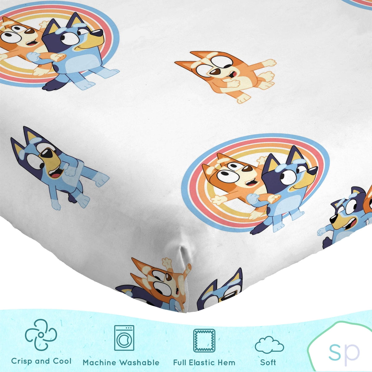 Saturday Park Bluey Rainbow in the Clouds 4 Piece Full Sheet Set