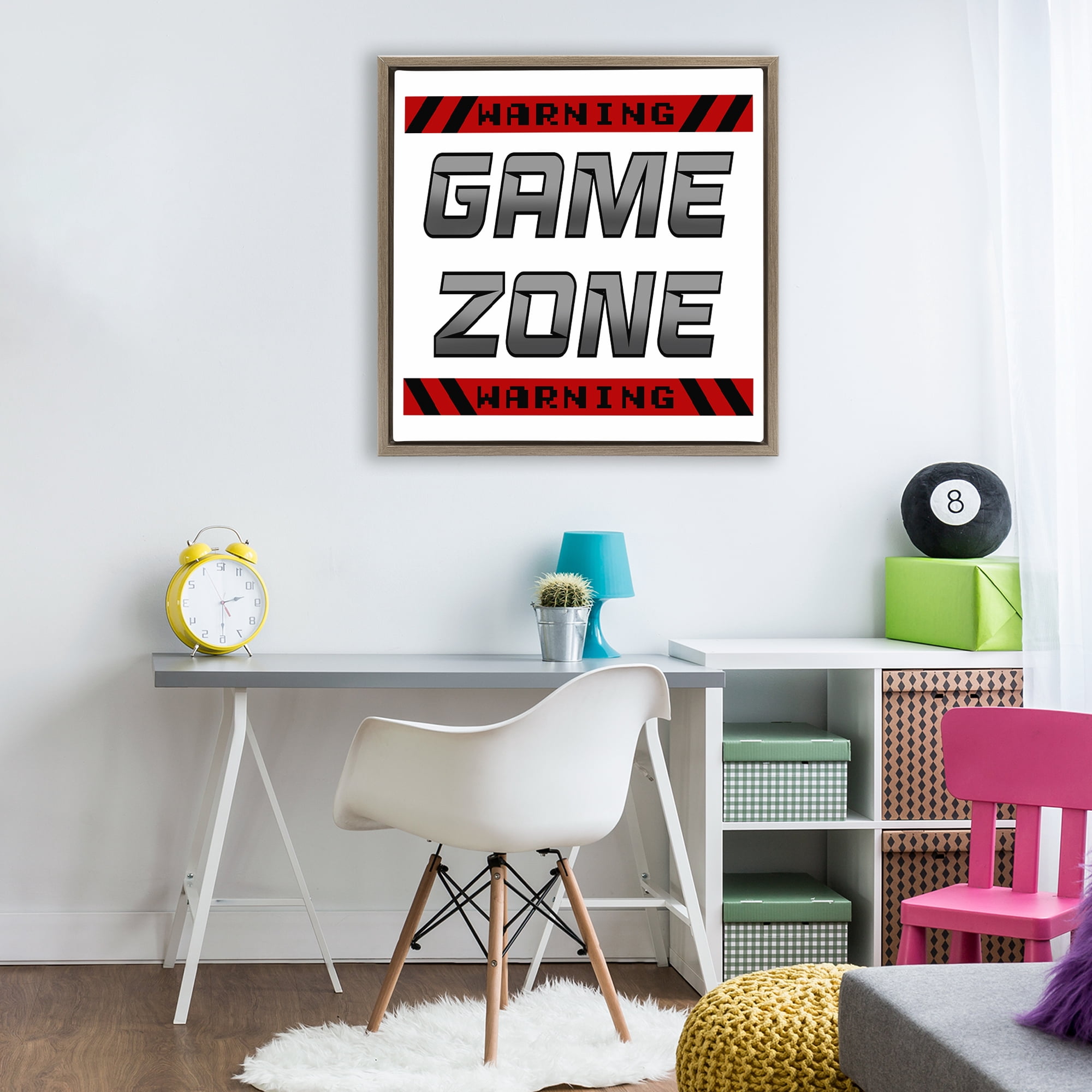 Stupell Industries Game Zone Warning Brown Framed Floater Canvas Wall Art, design by Marcus Prime