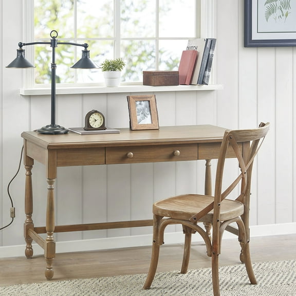 Solid Wood Desk With Metal Glide Drawer And Reclaimed Natural Style Center Feature
